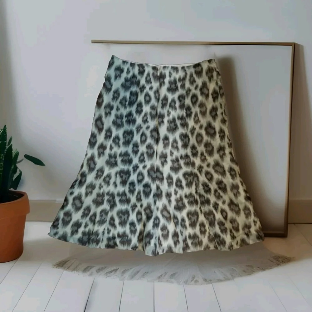 Talbots Silk Blend Leopard Cheetah print pattern Midi skirt Lined Size 12